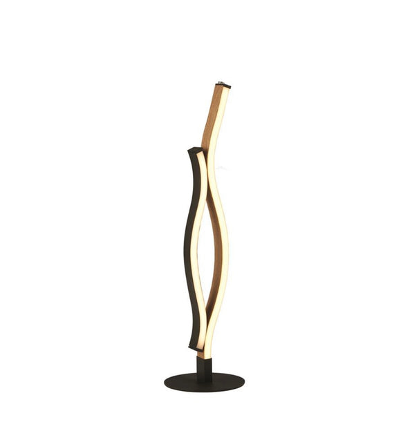Wave Led Black Metal And Wood Effect Table Lamp
