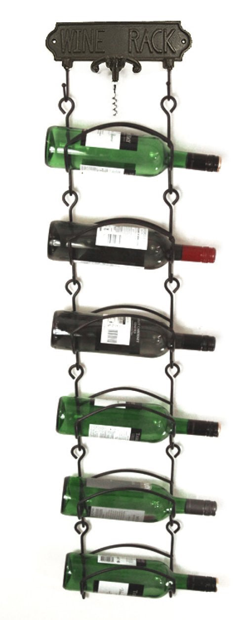 Cast Iron Wall Hanging Wine Holder With Corkscrew