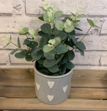 Ceramic Large Grey And White Hearts Plant Pot