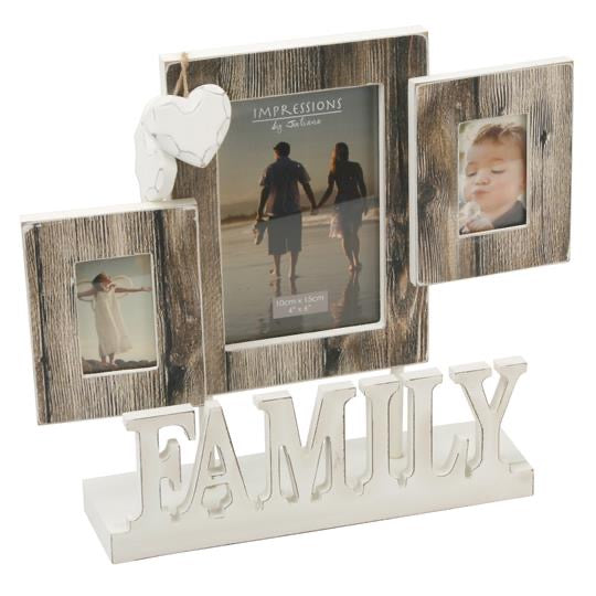FAMILY Triple Photo Frame With Wooden Hearts