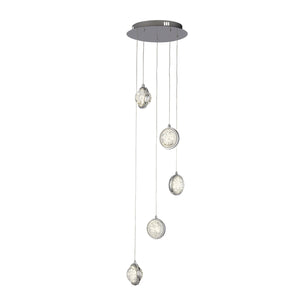 Diamanté Bubbled Glass 5 Light Pendant Ceiling Light