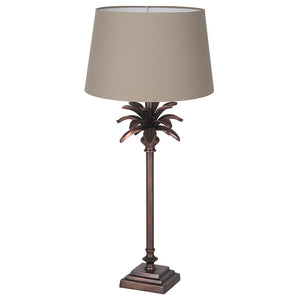 Antique Copper Palm Tree Base And Taupe Shade