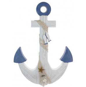 Wooden Anchor Hanging Decoration With Rope Trim