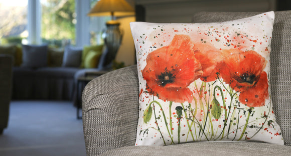 Red Poppy Feather Cushion
