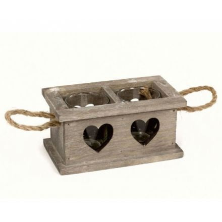 Double Wooden Tray With Cut Out Hearts