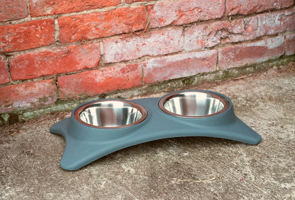 Grey Double Dog Feeding Bowls