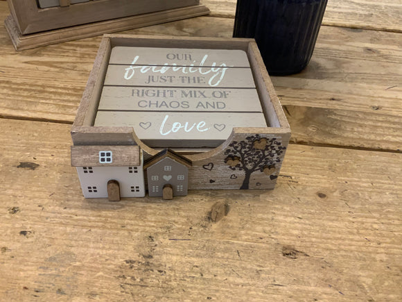 Wooden House And Tree Of Life Box Of Coasters