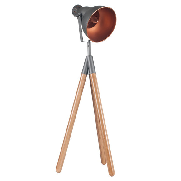 Metal And Natural Wood Tripod Table Lamp