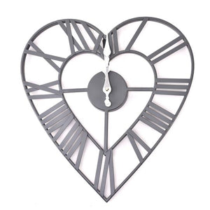 Grey Metal Heart Wall Clock