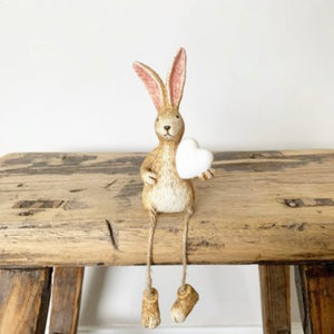 Sitting Bunny With Dangling Legs And White Heart