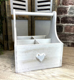 White Washed Wooden Trug With Heart Detail