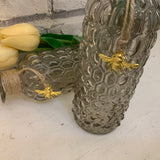 Grey Textured Glass Bud Vase With Gold Bee