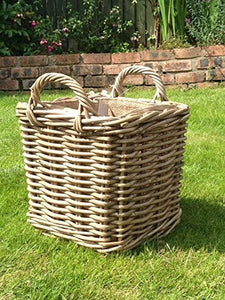 Wicker Small Square Log Basket With Hessian Lining