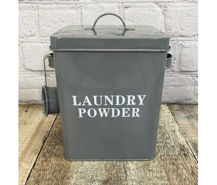 French Grey Metal Laundry Powder Tin