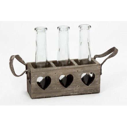 Triple Wooden Tray With Cut Out Hearts