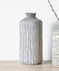 Bude Ceramic Blue And White Stripe Stoneware Vase