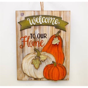Wooden Pumpkin Welcome Plaque