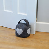 Grey Herringbone With Heart Detail Doorstop