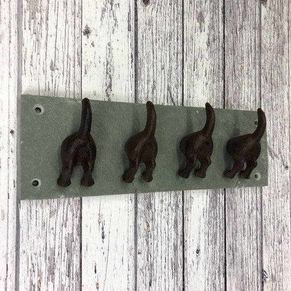 Dog Tail Wall Hooks Coat Lead Key Hanger in Cast Iron Slate