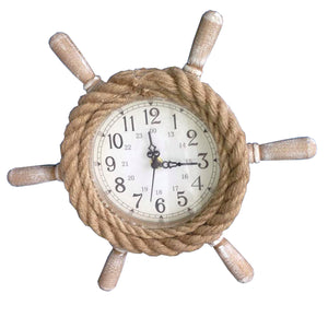 Wooden Ships Wheel Clock With Rope Trim