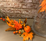 Autumn Coloured Leaves With Pumpkins And Berries Stem