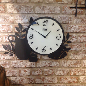 Novelty Metal Cup And Coffee Pot  Kitchen Wall Clock