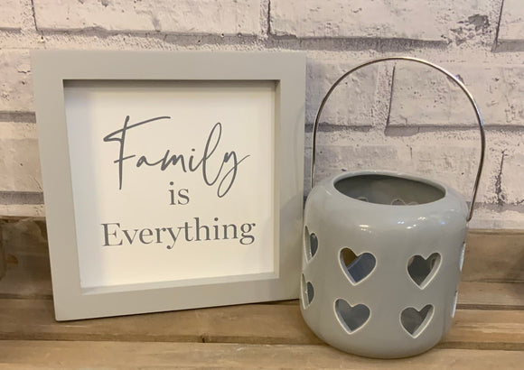 Ceramic Grey Lantern With Cut Out Heart Detail