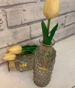 Grey Textured Glass Bud Vase With Gold Dragonfly