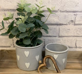 Ceramic Small Grey And White Hearts Plant Pot