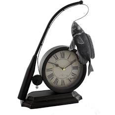 Metal Fishing Rod And Fish Mantel Clock