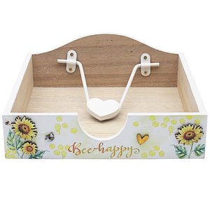 Wooden Napkin Holder Sunflower And Bee Happy