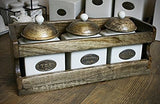 Country Cream Ceramic Tea/Coffee/Sugar Jars In A Wooden Rack