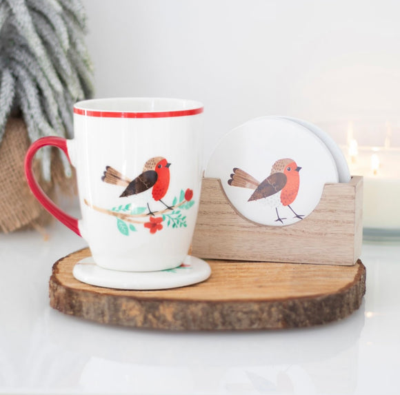 Robin Ceramic Mug And Matching Coaster