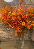 Autumn Coloured Leaves With Pumpkins And Berries Stem