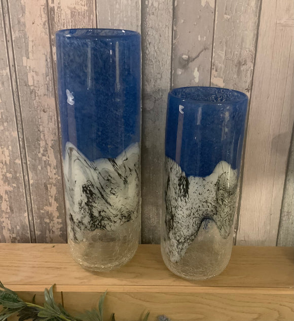 Medium Objects D”Art Blue Marbled Glass Vase