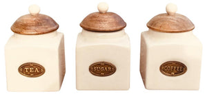 Country Cream Ceramic Tea/Coffee/Sugar Jars