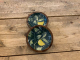 Wooden Bowl With Enamelled Leaf/Lemon Design