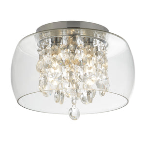 Glass bowl bathroom light with crystals
