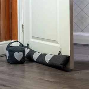 Grey Herringbone With Heart Detail Draft Excluder