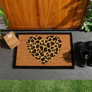 Coir Doormat With Leopard Print Heart