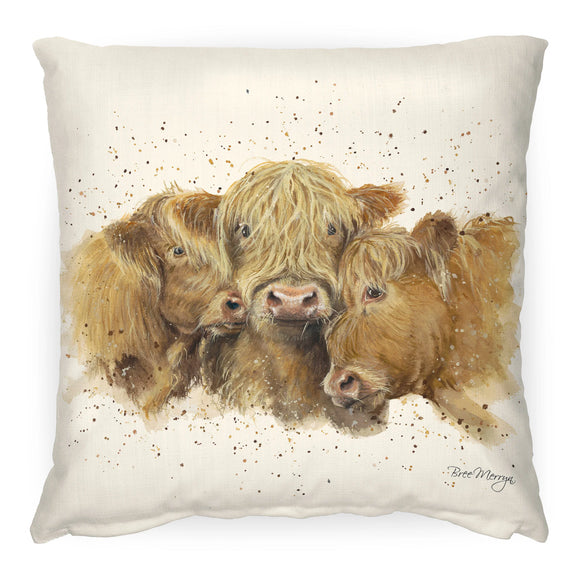 Three Is A Crowd Highland Cow Cushion