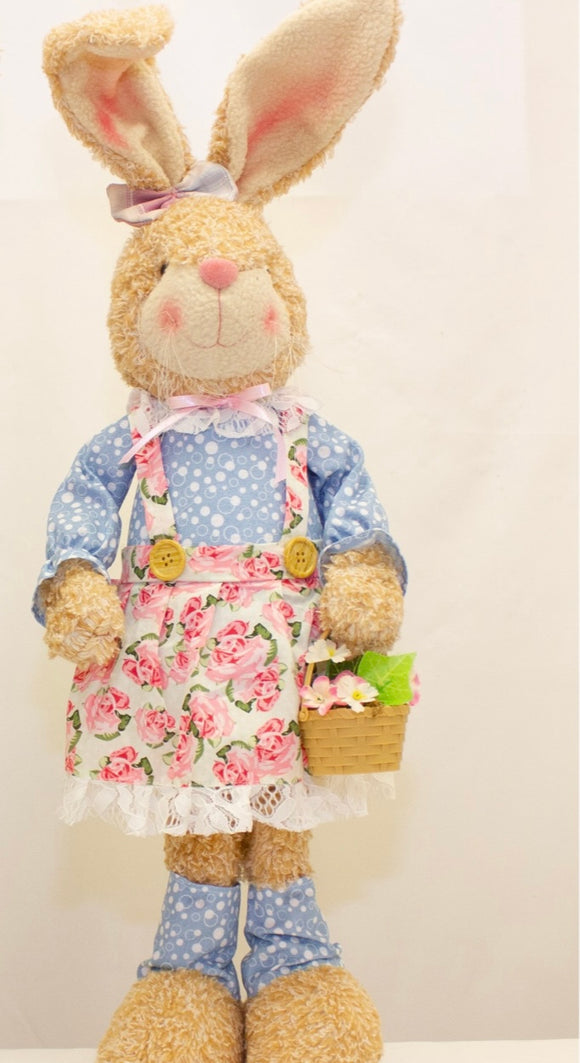 Tall Fabric Girl Bunny With Flower Basket
