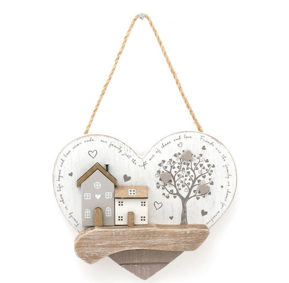 Tree Of Life And Wooden Houses Heart Hanging Sign