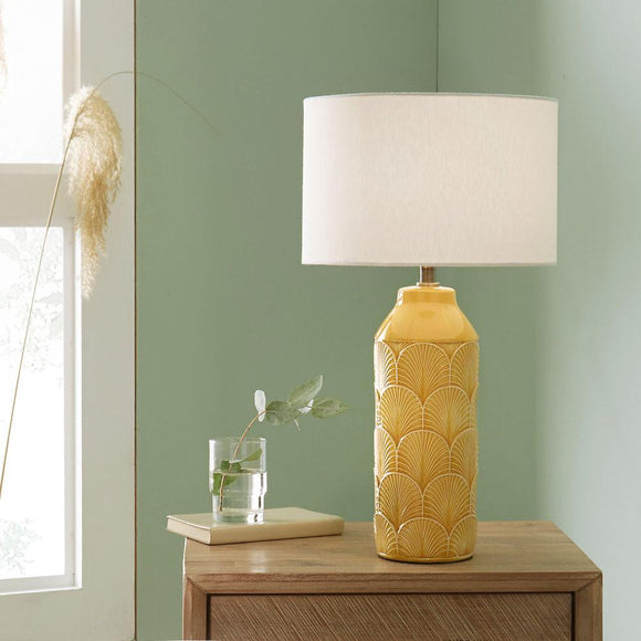 Mustard Ceramic Patterned Table Lamp