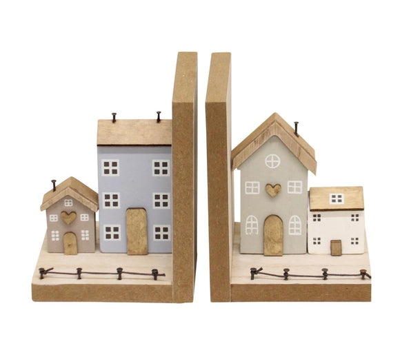 Wooden Houses Set Of Bookends