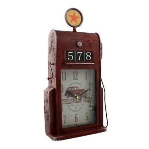 Retro Metal Red Petrol Pump Mantel Clock