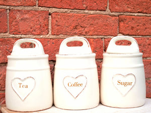 Shabby Chic Tea Coffee Sugar Set Of Canisters