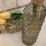 Grey Textured Glass Bud Vase With Gold Dragonfly