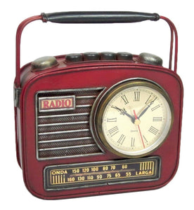 Retro Red Metal Radio Clock Coin Bank
