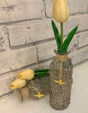 Grey Textured Glass Bud Vase With Gold Bee